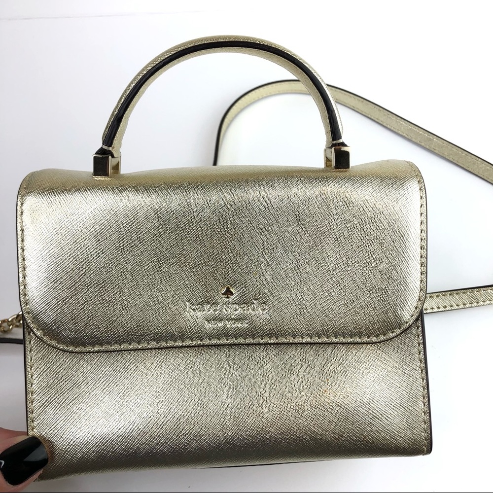 Kate Spade Nora Mini Metallic Gold Crossbody Bag.